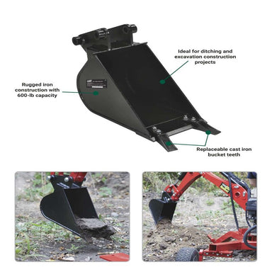 info graph of NorTrac Trencher 10-in. Bucket Attachment For NorTrac Towable Trencher features