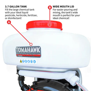 Info Graph of  Tomahawk 3.7 Gal Turbo Boosted Backpack Mosquito Fogger Leaf Blower Tank Features