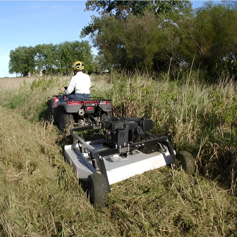 57 Inch Rough Cut Mower by Kunz MR55B towed behind atv mowing tall grass field