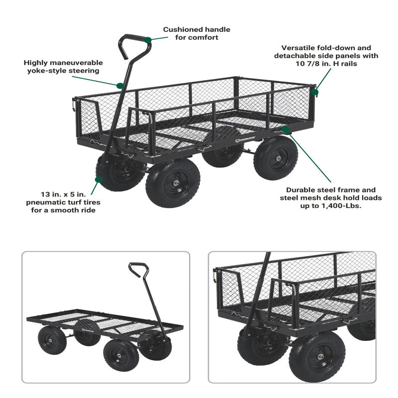 Info graph of Strongway Steel Jumbo Garden Wagon's Features