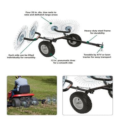 info graph of Strongway Acreage Rake with 48 In. 4 Tine Reels