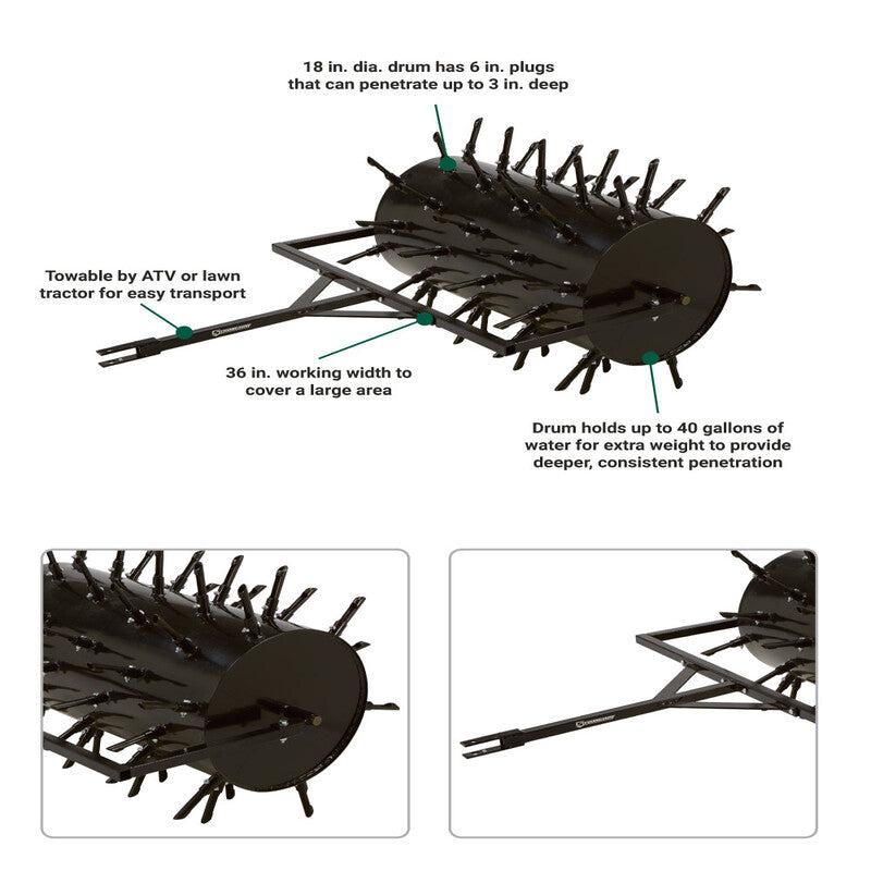 info graph of Strongway Drum Plug Lawn Aerator  features