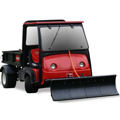 front view of red UTV with the nordic plow 64" universal mount installed