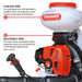 Infograph of Tomahawk TGS30 4 Gallon Motorized Backpack Spreader's Tanks Features