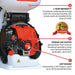 Infograph of Tomahawk TGS30 4 Gallon Motorized Backpack Spreader's Engines Features
