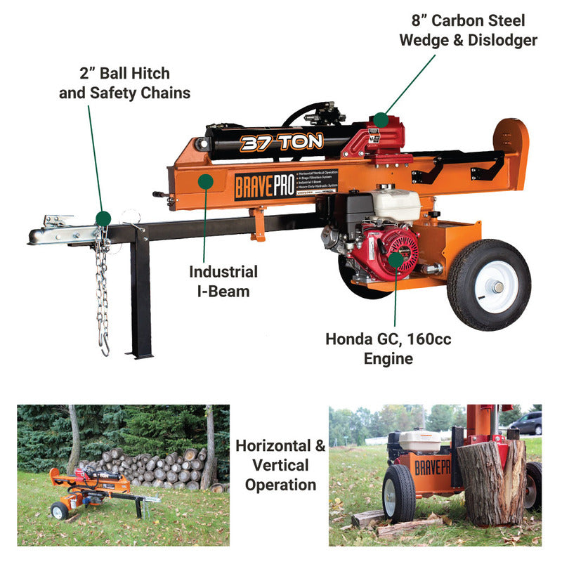 Infograph of Brave VH1737GX 37 Ton Log Splitter Features