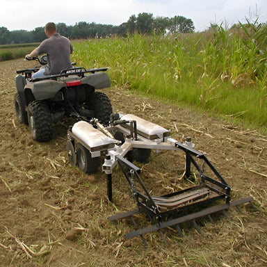Rear View Kunz Till Ease Model 543 Chisel Plow Drag Harrow Mounted On ATV