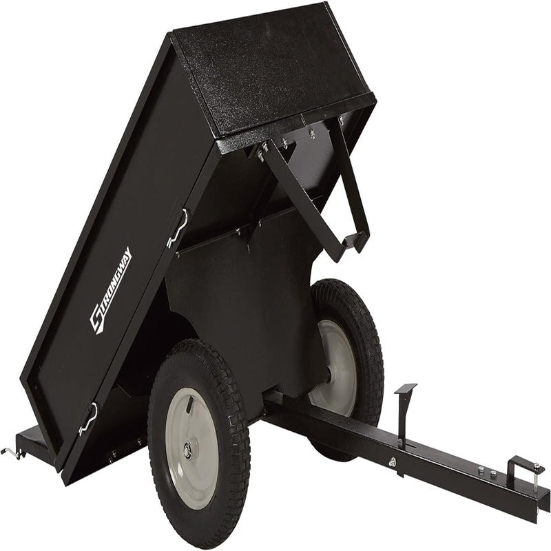 Strongway Steel ATV Trailer with 500-Lb. Capacity and 10 Cu. Ft. in inclined position