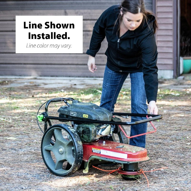 Woman showing the String Mower Line installed on earthquake string mower