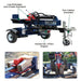 infograph of Iron and Oak Tow Behind Log Splitter with all of its features