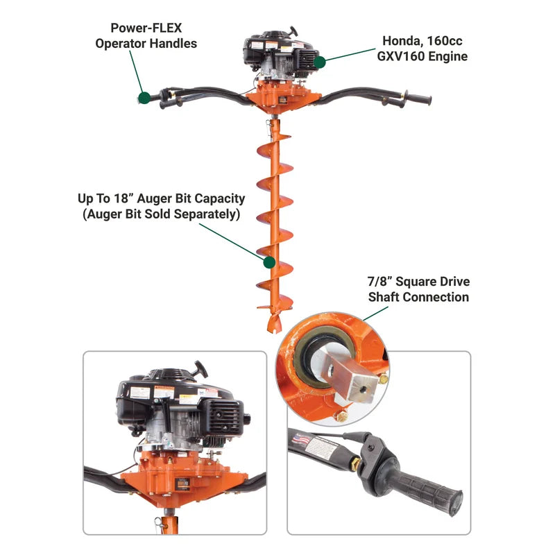 info graph of BravePro Two Man Earth Auger 7/8" Square Connection  features