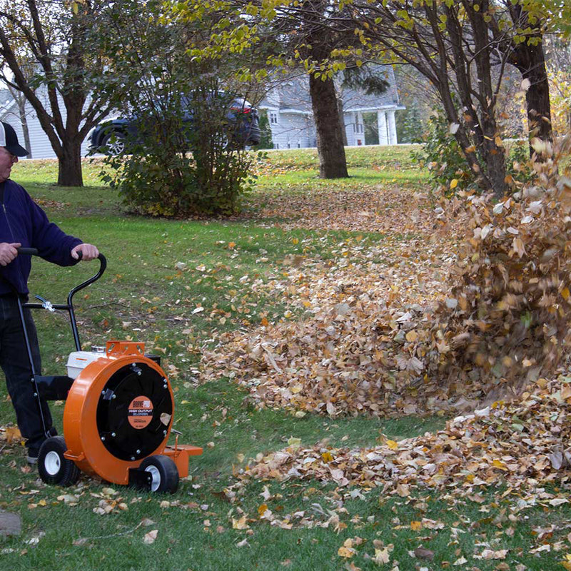 Clearing pile of leave with the Brave Pro BRPB160H 270cc Gas Walk Behind Blower