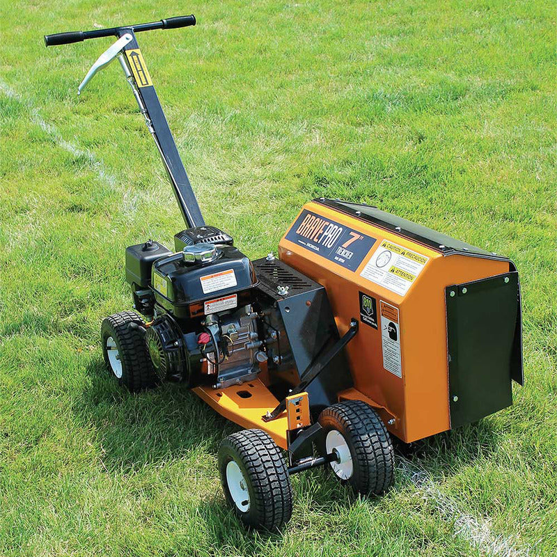 Brave Pro Trencher Clay Rotor Edger 7in. with Honda GX200 196cc(BRPT704H) on the Lawn