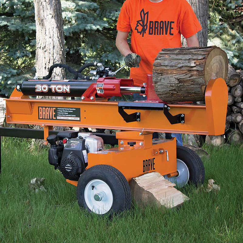 Brave VH1730GC 30 Ton Log Splitter Powered by Honda GC190 in horizontal position