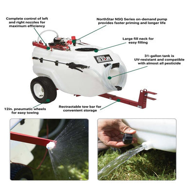 info graph of NorthStar Tow-Behind Broadcast and and spot Sprayer's features