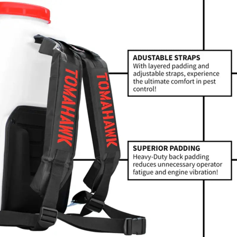 Info Graph of Tomahawk Power 5 gal. Gas-Powered Backpack Sprayer straps Features