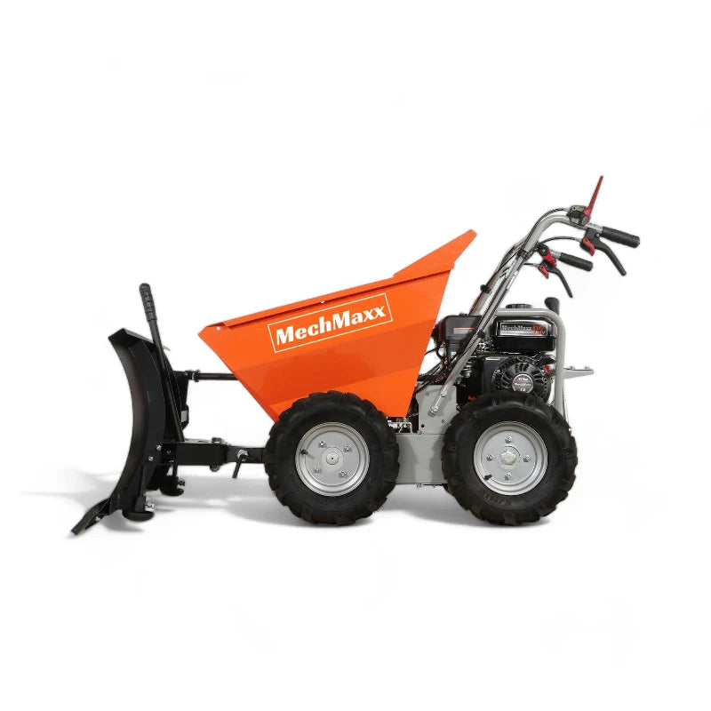 Left Side View of MechMaxx 660lbs Capacity 7HP Gas Powered Wheelbarrow Cart with Snow Shovel