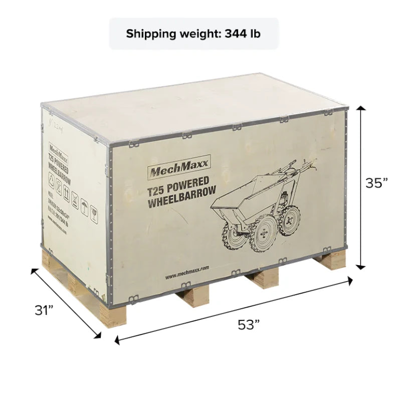 Shipping Box Dimension of MechMaxx 660lbs Capacity 6.5HP Gas Powered Wheelbarrow Cart T25 4F+1R Gearbox