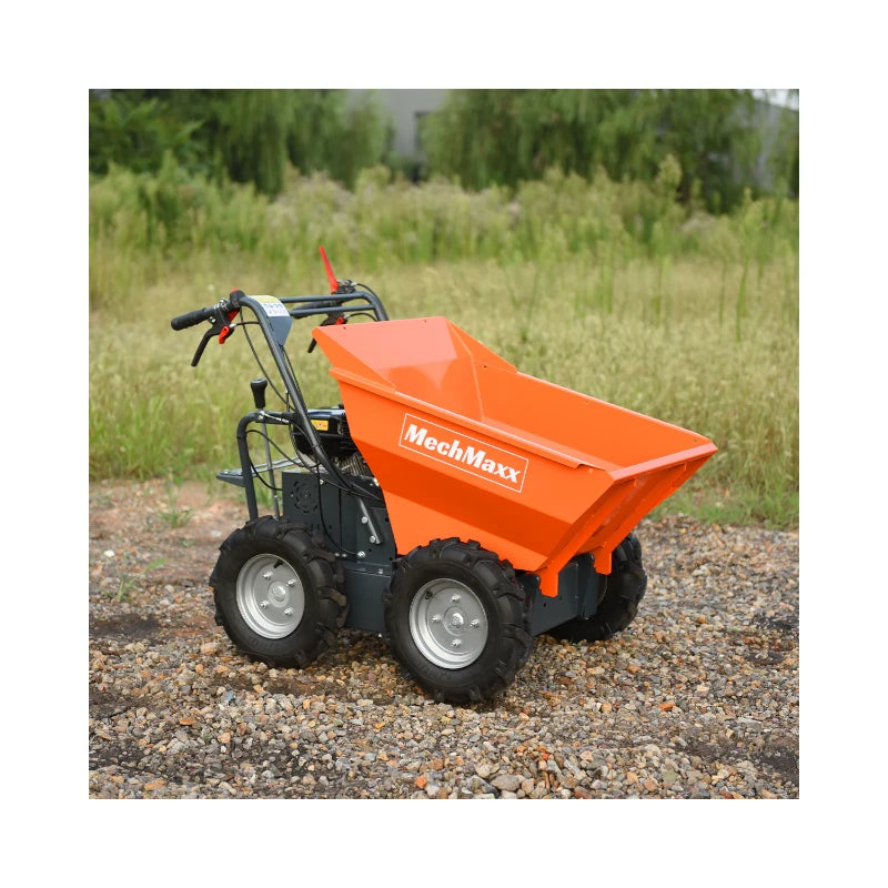 Side view of MechMaxx 660lbs Capacity 7HP Gas Powered Wheelbarrow Cart T30 3F+1R Gearbox on the lawn