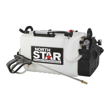 16 gallon  NorthStar ATV boomless broadcast and spot sprayer with its spray gun on the side