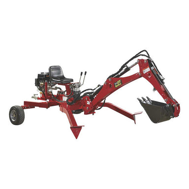 NorTrac Towable Trencher with  3-Tooth Digging Bucket in right side view position and leg extended out