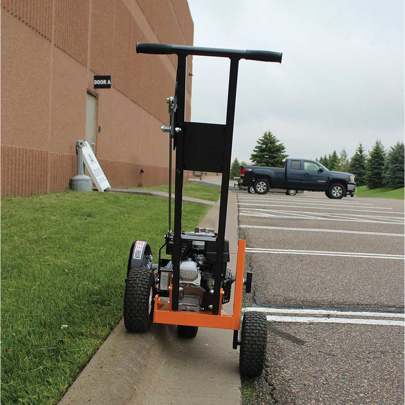 rear view of BravePro Star Blade Lawn Edger powered by Honda GX120(BRPE110H) on the parking lot