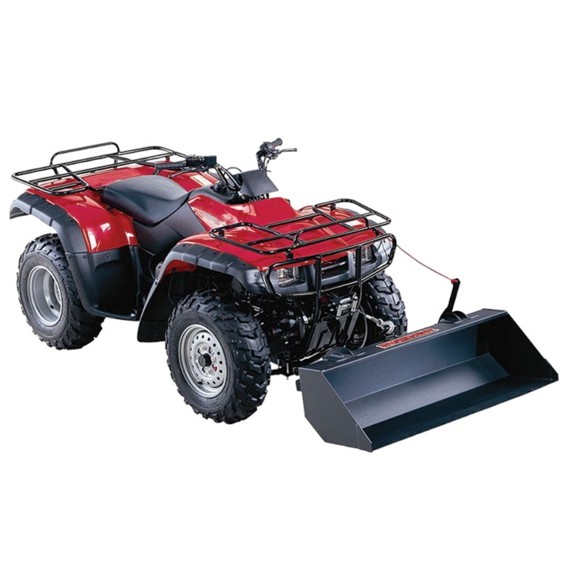 Swisher 15714 44 Inch Universal Dump Bucket mounted on Red ATV