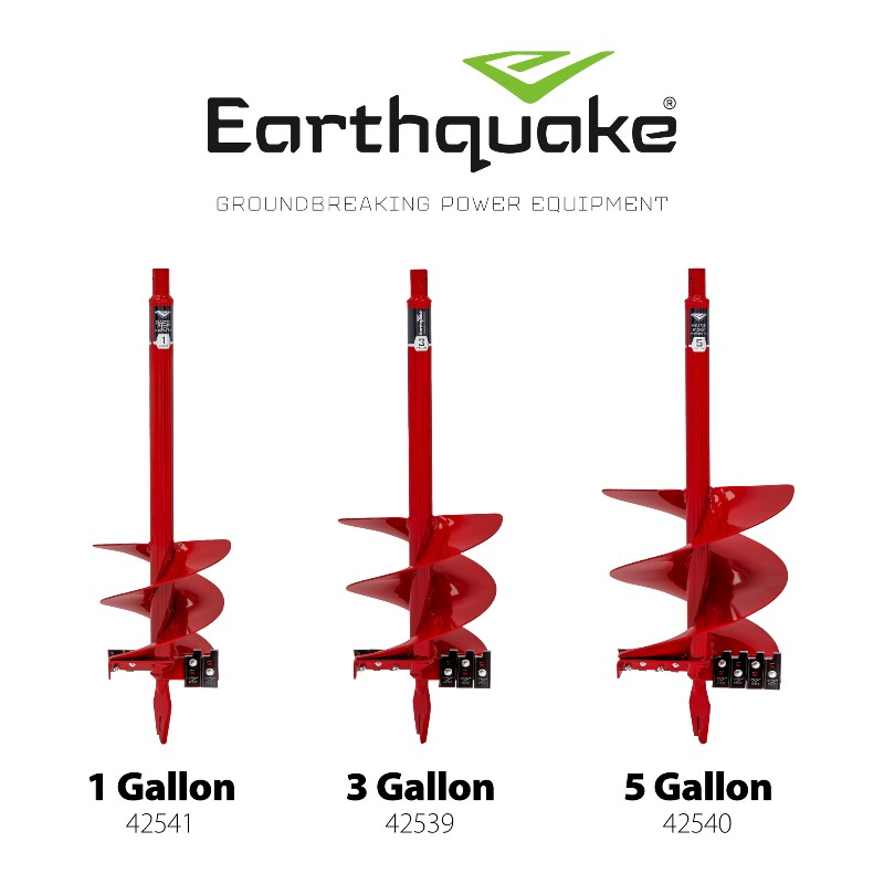 showcase of 3 different sizes of earthquake rapid fire earth auger bits