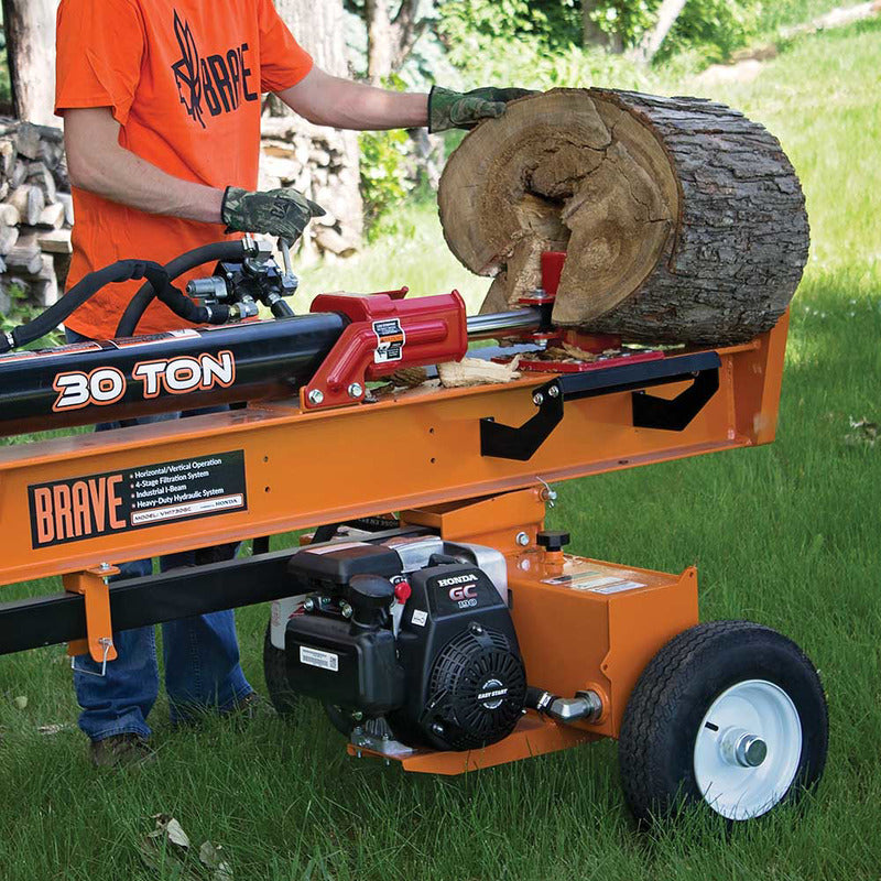 Huge Log was split in half using Brave VH1730GC 30 Ton Log Splitter Powered by Honda GC190