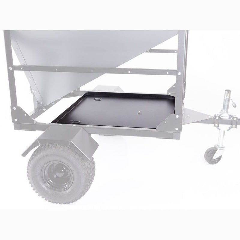 highlighted side view of swisher drop feeder with a storage tray