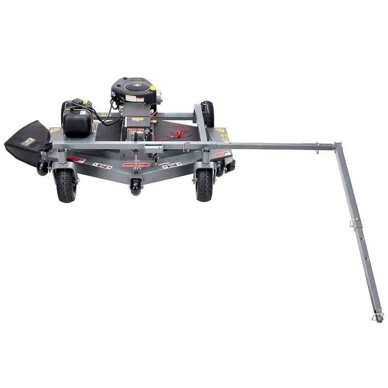 swisher finish cut trail mower with its hitch arm extended on the right side