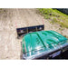 Top view of the green UTV hood with Swisher 2850 62" Rolled  Steel UTV Plow  Blade mounted